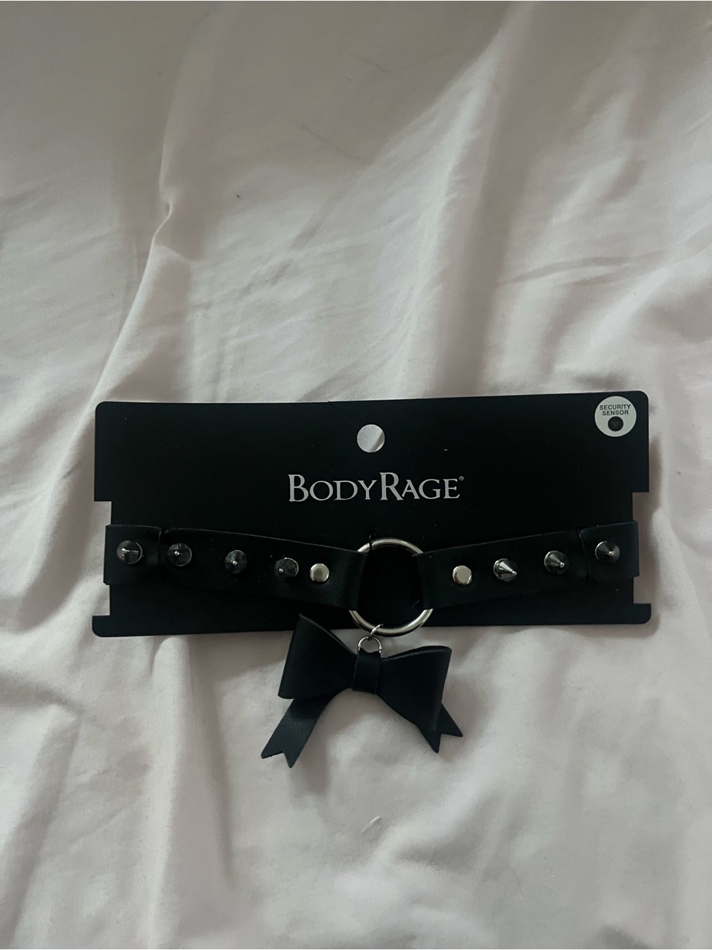 BodyRage Black Studded Choker with Bow Accent